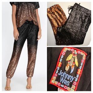 Johnny Was Pants Sz XXL Sequined Jogger Black/Copper Ombre Pull-on Drawstring